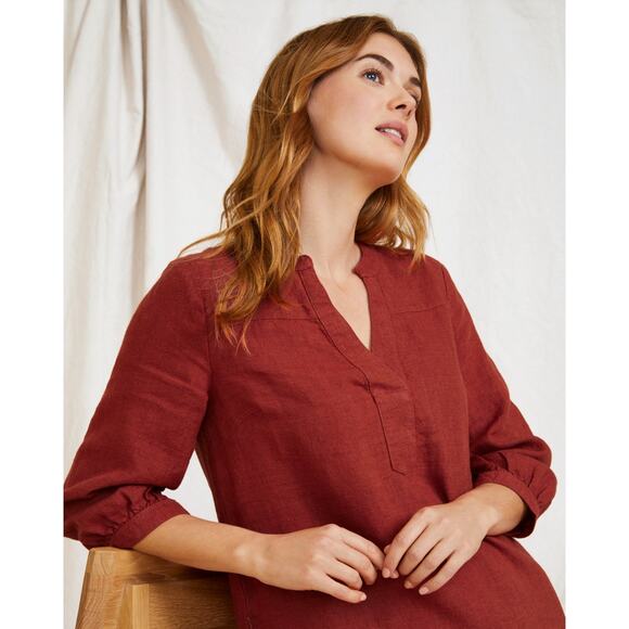 Garnet Hill Linen Artist Smock Shift Dress Womens L Paprika Boho Pockets Casual - Picture 2 of 11